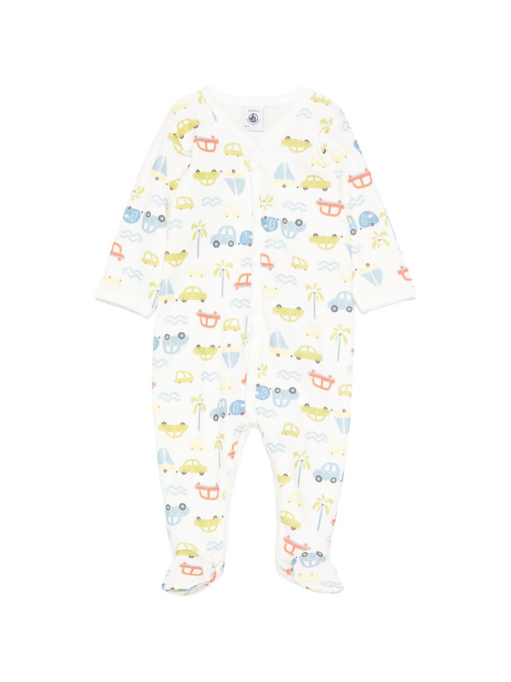Tutina per neonato Petit Bateau bianca con stampa macchinine all-over A0FCN 01 PETIT BATEAU