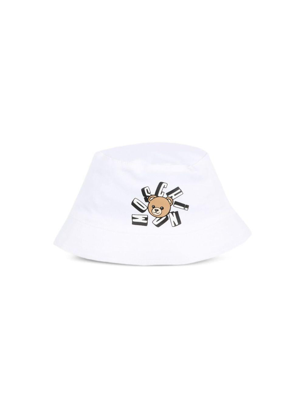Cappello per neonati Moschino Kids bianco con stampa Teddy Bear MNX057LPA01 10101 MOSCHINO KIDS