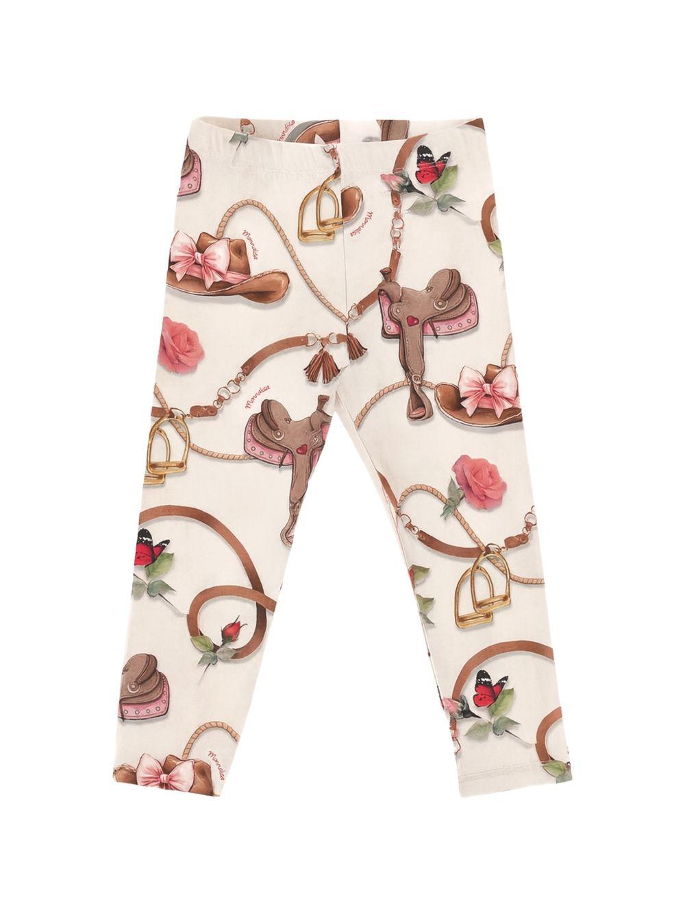 Pantaloni per bambina Monnalisa Kids bianchi con stampa grafica all-over 19H403NP 8011 029F MONNALISA KIDS