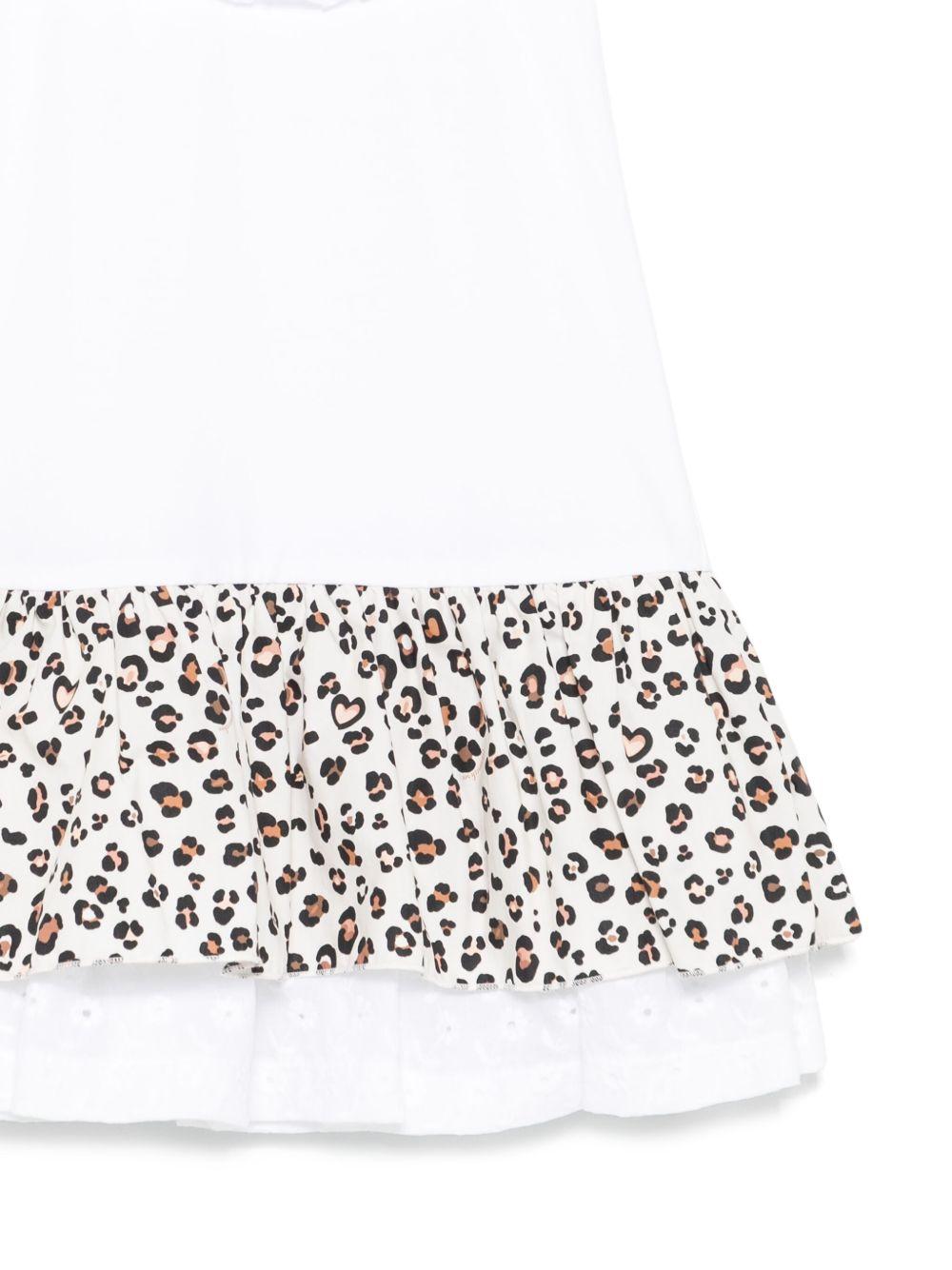 Abito per bambina Monnalisa bianco con ruches e dettaglio leopardato 11E907 5202 9980 MONNALISA KIDS