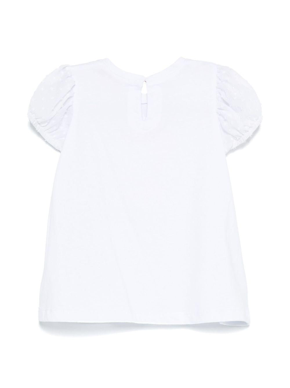 T-shirt per neonata Monnalisa bianco con stampa e decorazione con strass 39E619 5011 0099 MONNALISA KIDS