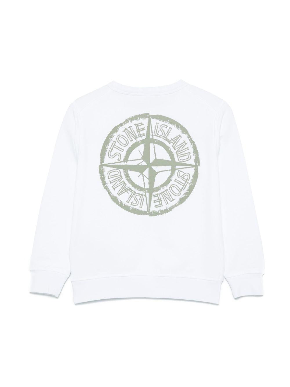 Felpa per bambino Stone Island Junior bianco girocollo con stampa con logo K1S166100018S0131 V0001 STONE ISLAND JUNIOR