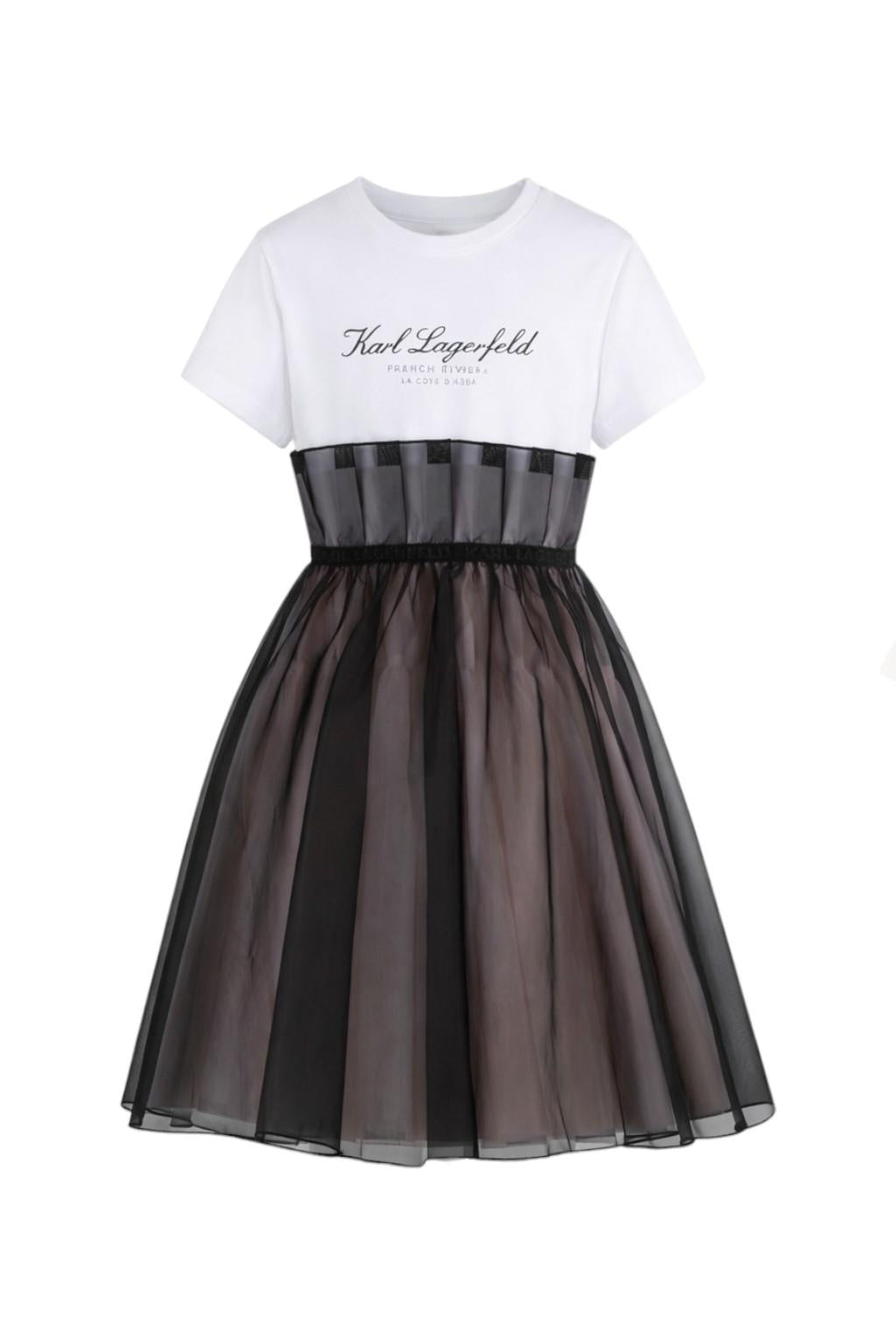 Abito per bambina Karl Lagerfeld Kids bianco e nero con gonna a strati Z31140 N54 KARL LAGERFELD KIDS