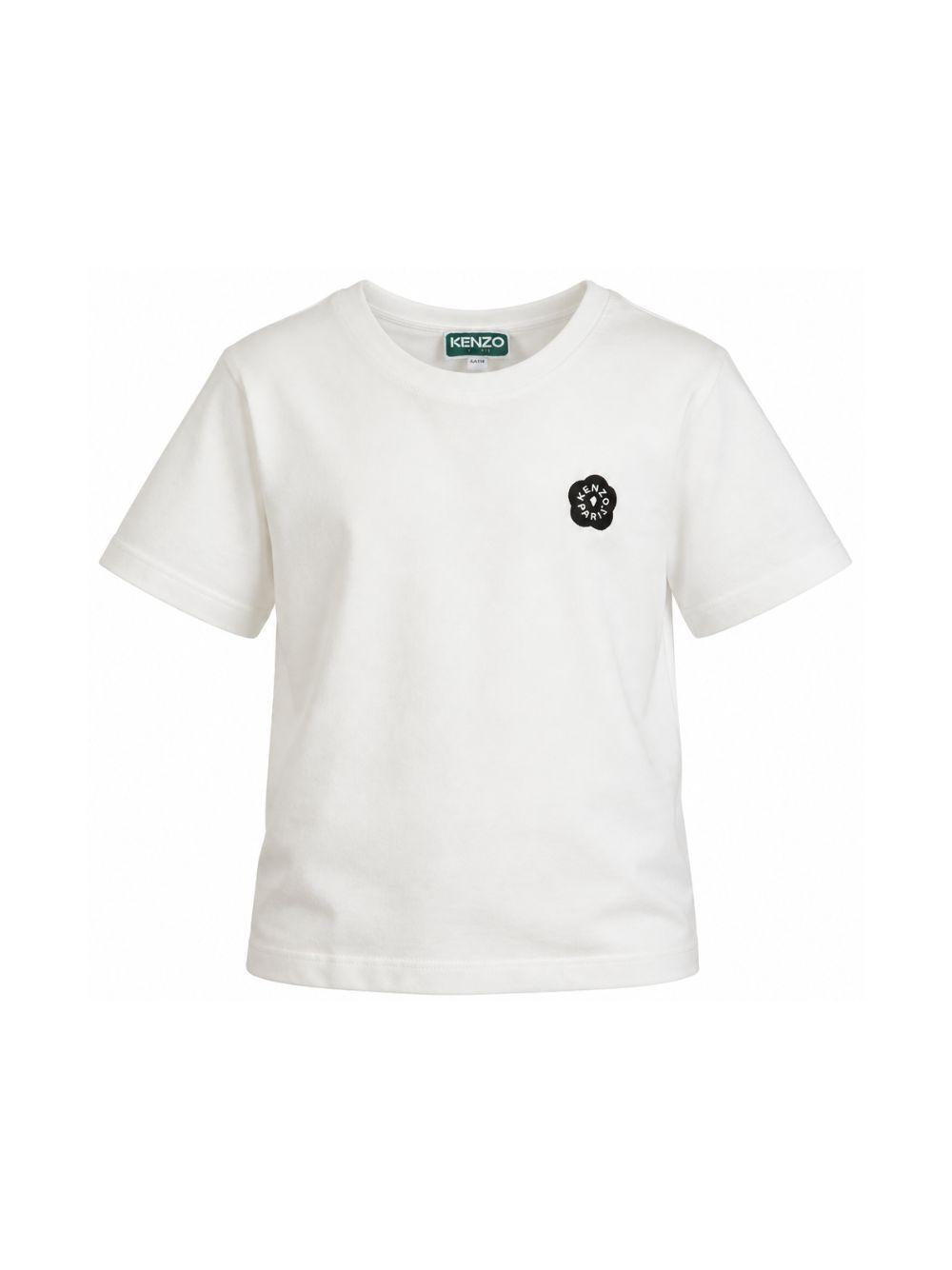 T-shirt per bambina Kenzo Kids bianca con applicazione Boke Flower sul petto K62190 117 KENZO KIDS