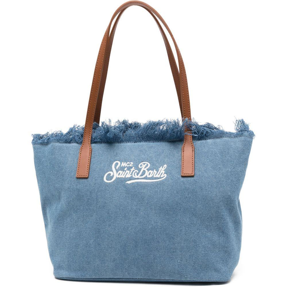 Borsa City Medium MC2 Saint Barth in denim con frange CBMF001 00436L MC2 ST. BARTH KIDS
