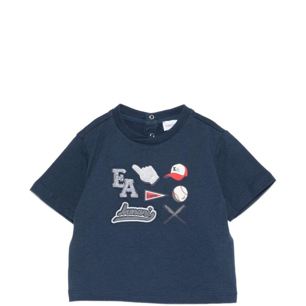 T-shirt per neonato Emporio Armani Kids blu con stampa grafica sul davanti EB001078 AF21820 UB096 EMPORIO ARMANI KIDS