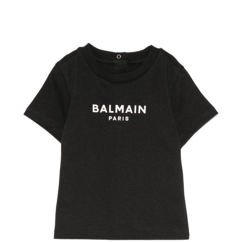 T-shirt per neonati Balmain Kids nera con stampa logo sul davanti BY8631 Z3672 930BC BALMAIN KIDS