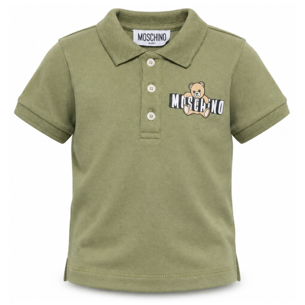Polo per neonato Moschino Kids verde con stampa grafica con logo MUM04JLFA09 30037 MOSCHINO KIDS