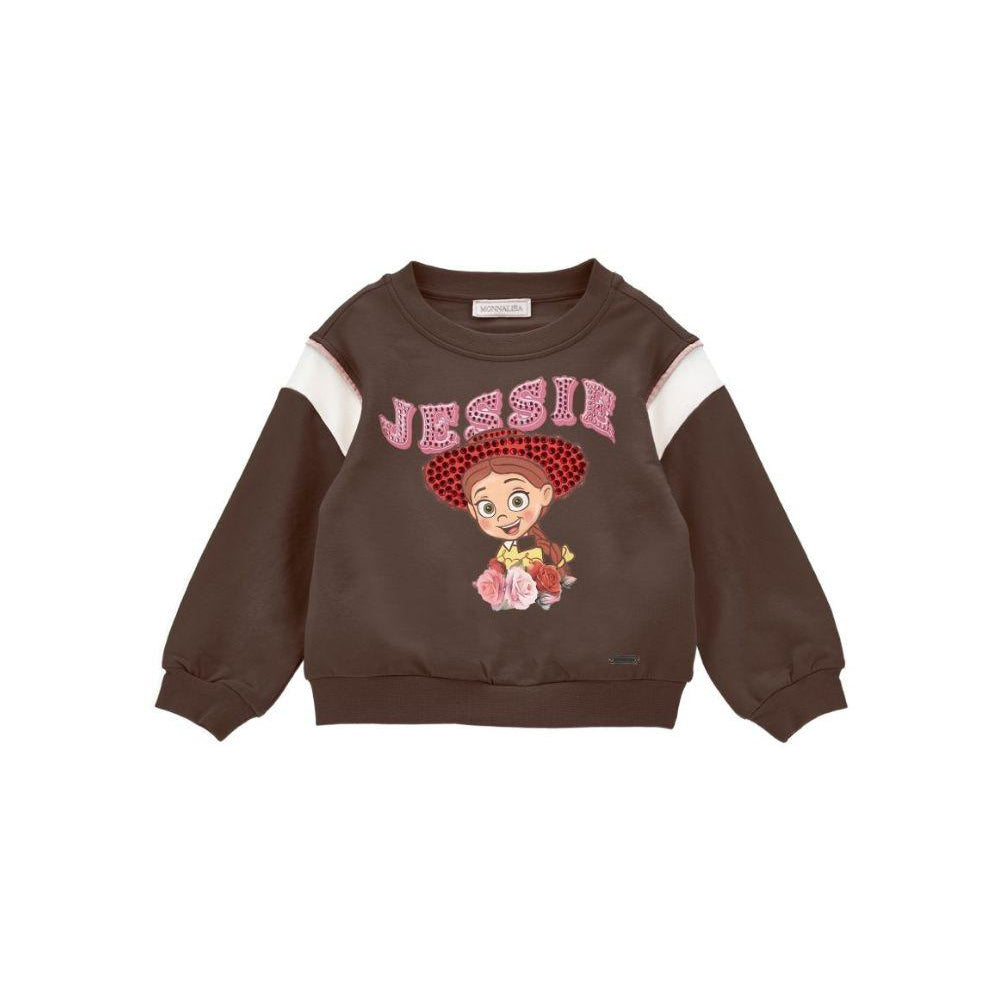 Felpa per bambina Monnalisa Kids x Pixar marrone con stampa e cristalli 19H600NP 8006 0006 MONNALISA KIDS