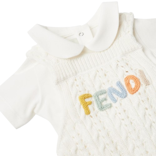 Tutina per neonati Fendi Kids bianca con logo arcobaleno ricamato BUG220 AVWW F0TU9 FENDI KIDS
