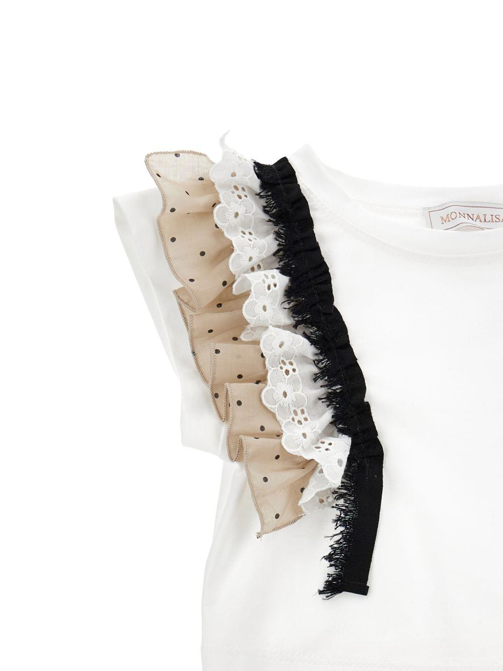 Set t-shirt e gonna per bambina Monnalisa beige con stampa a pois 11G504 7600 0350 MONNALISA