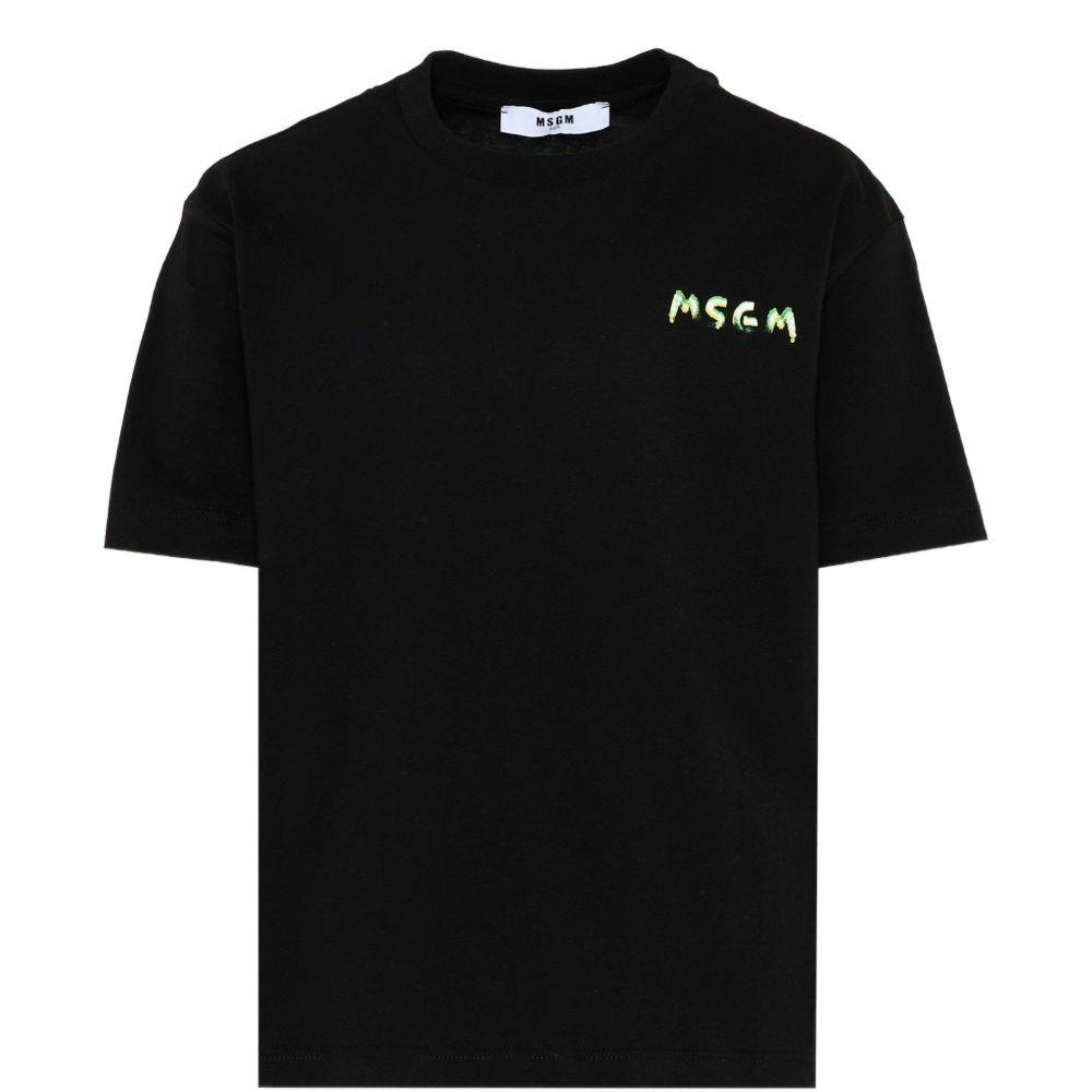 T-shirt per bambino MSGM Kids nera con logo sul davanti S6MSJUTH003 110 MSGM KIDS