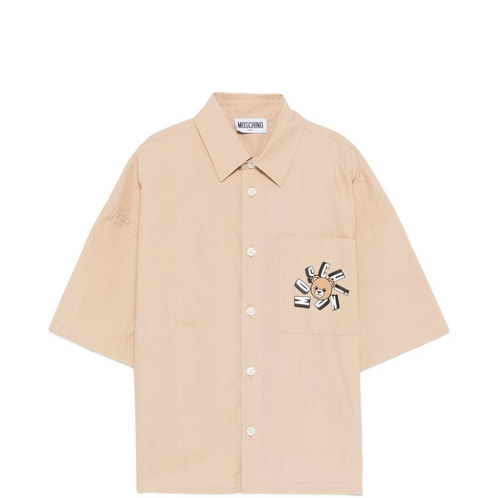 Camicia per bambino Moschino Kids beige con stampa grafica sul petto HUC01WLLA10 20829 MOSCHINO KIDS