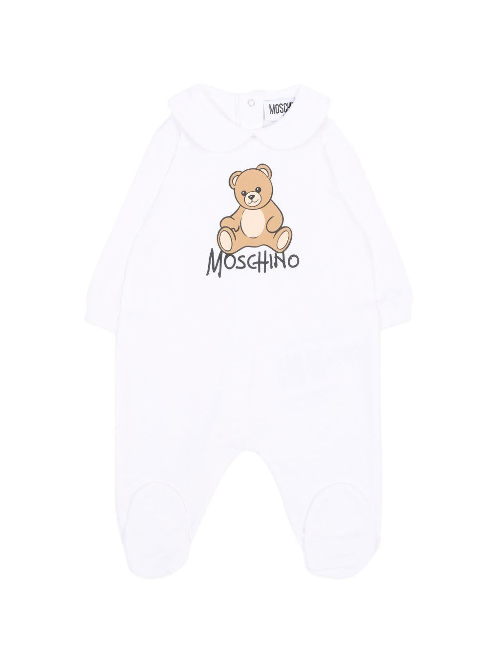 Tutina per neonati Moschino Kids bianca con dettaglio Teddy Bear M5Y037LCA40 10101 MOSCHINO KIDS