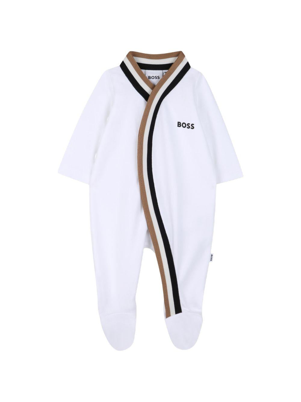 Set quattro pezzi per neonato Boss Kids bianco con logo sul davanti J53055 10P BOSS KIDS