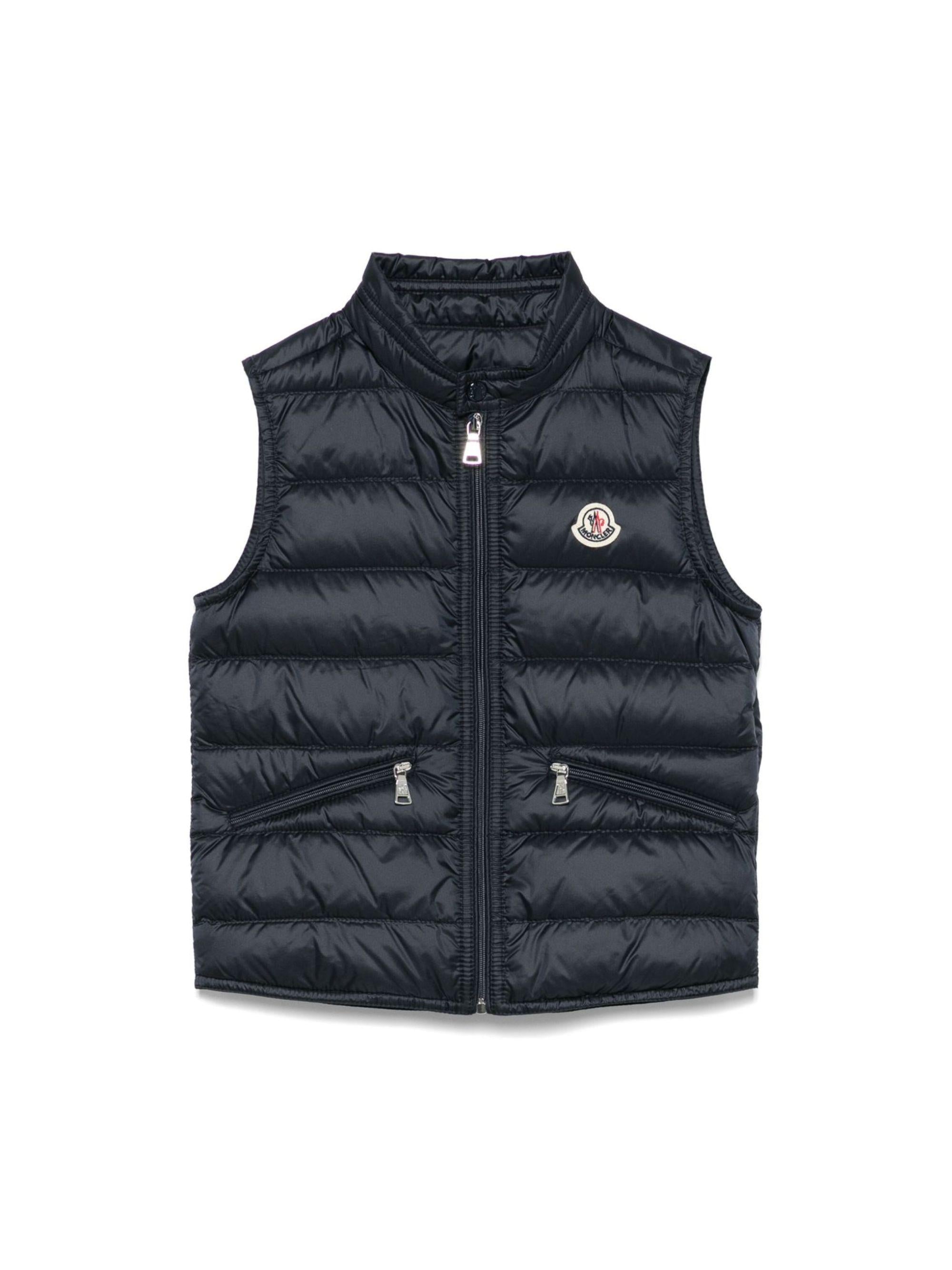 Gilet per bambino Moncler Enfant blu navy con logo sul petto L19541A00034597YF 778 MONCLER KIDS