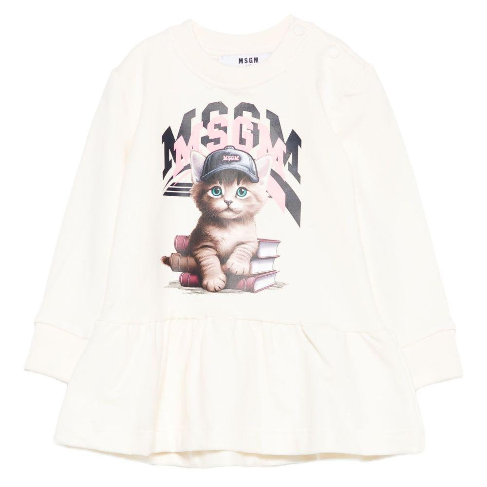 Abito per neonata MSGM Kids bianco con stampa gatto F5MSNGDR289 013 MSGM KIDS