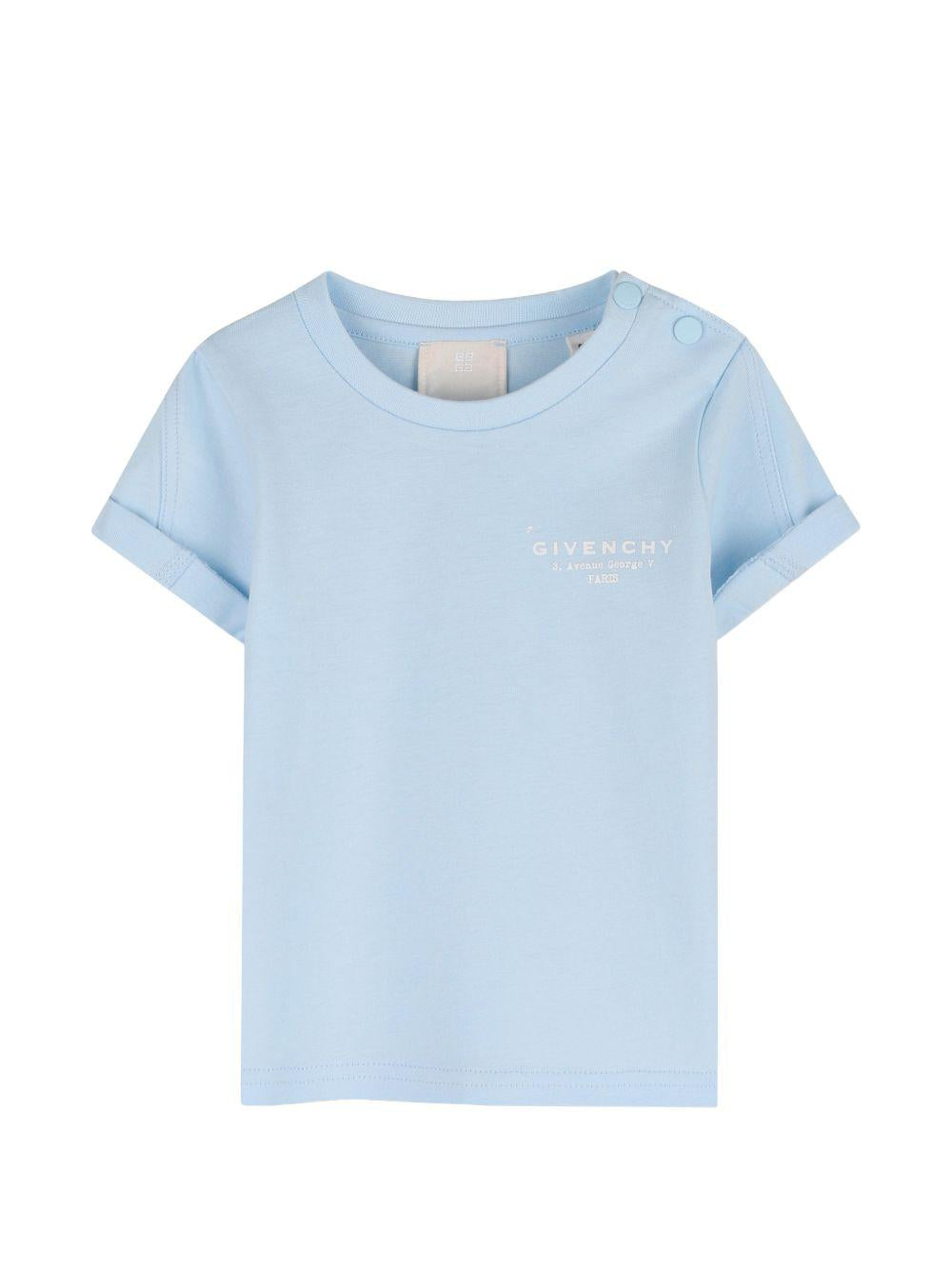 T-shirt per neonato Givenchy Kids azzurro con maniche risvoltate H31203 77L GIVENCHY KIDS