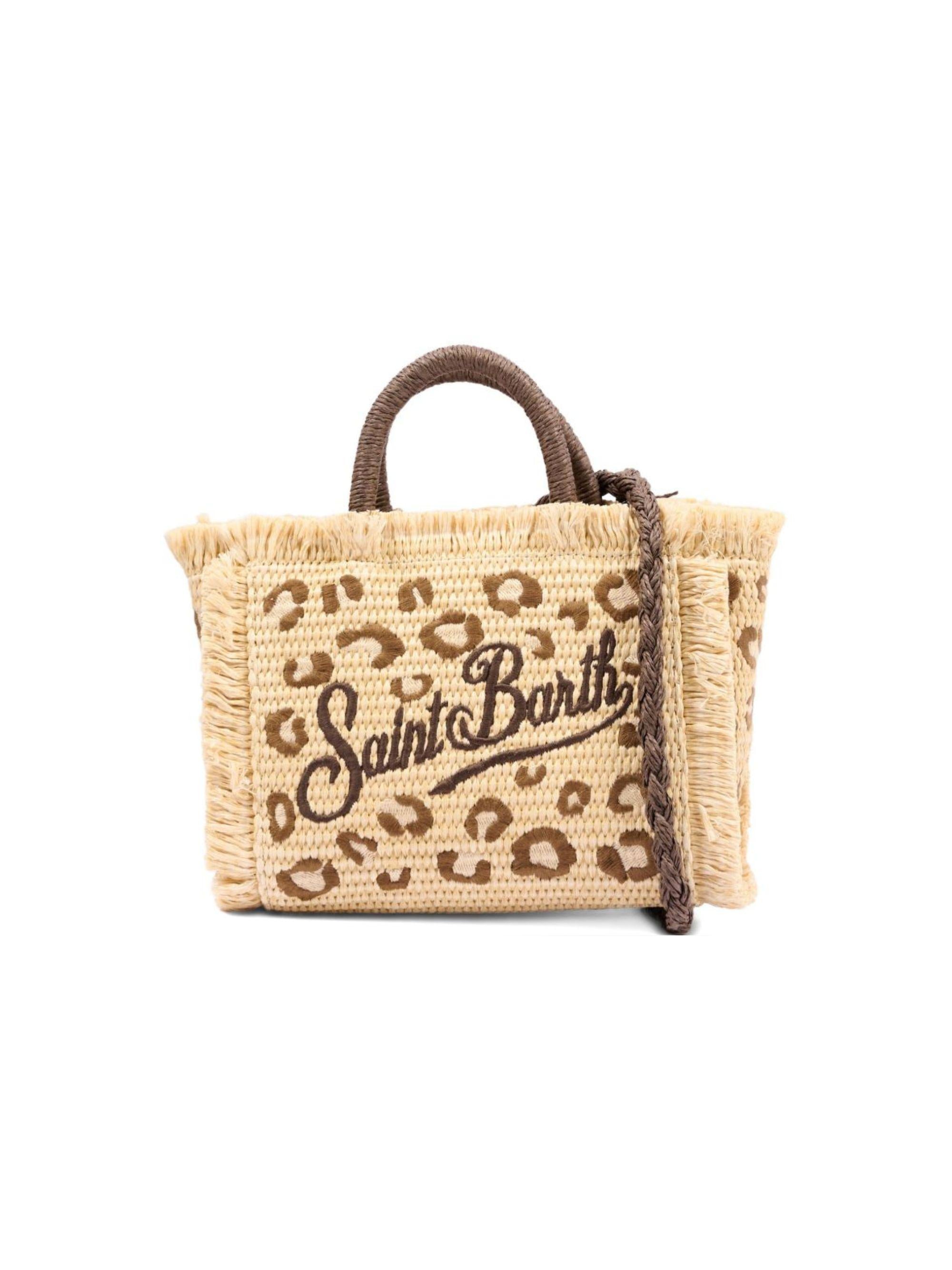 Borsa tote Vanity Mini MC2 Saint Barth beige con frange e stampa leopardata VAMI009 00349L MC2 ST. BARTH KIDS
