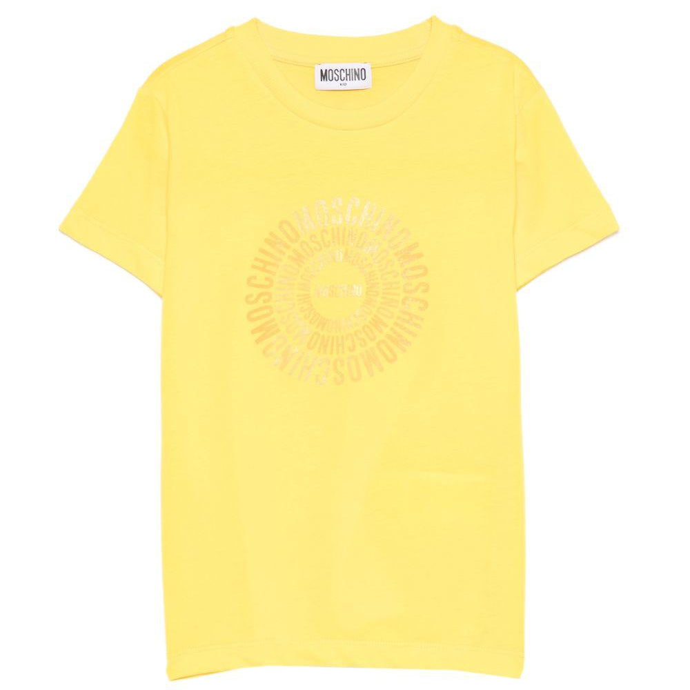 T-shirt per bambini Moschino Kids gialla con logo a spirale sul davanti HXM058LAA02 50577 MOSCHINO KIDS