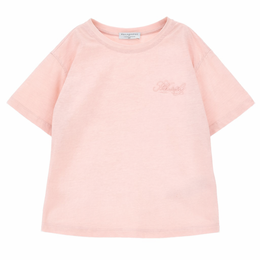 T-shirt per bambina Philosophy di Lorenzo Serafini Kids rosa con logo ricamato sul davanti I1G609 7206 0094 PHILOSOPHY KIDS