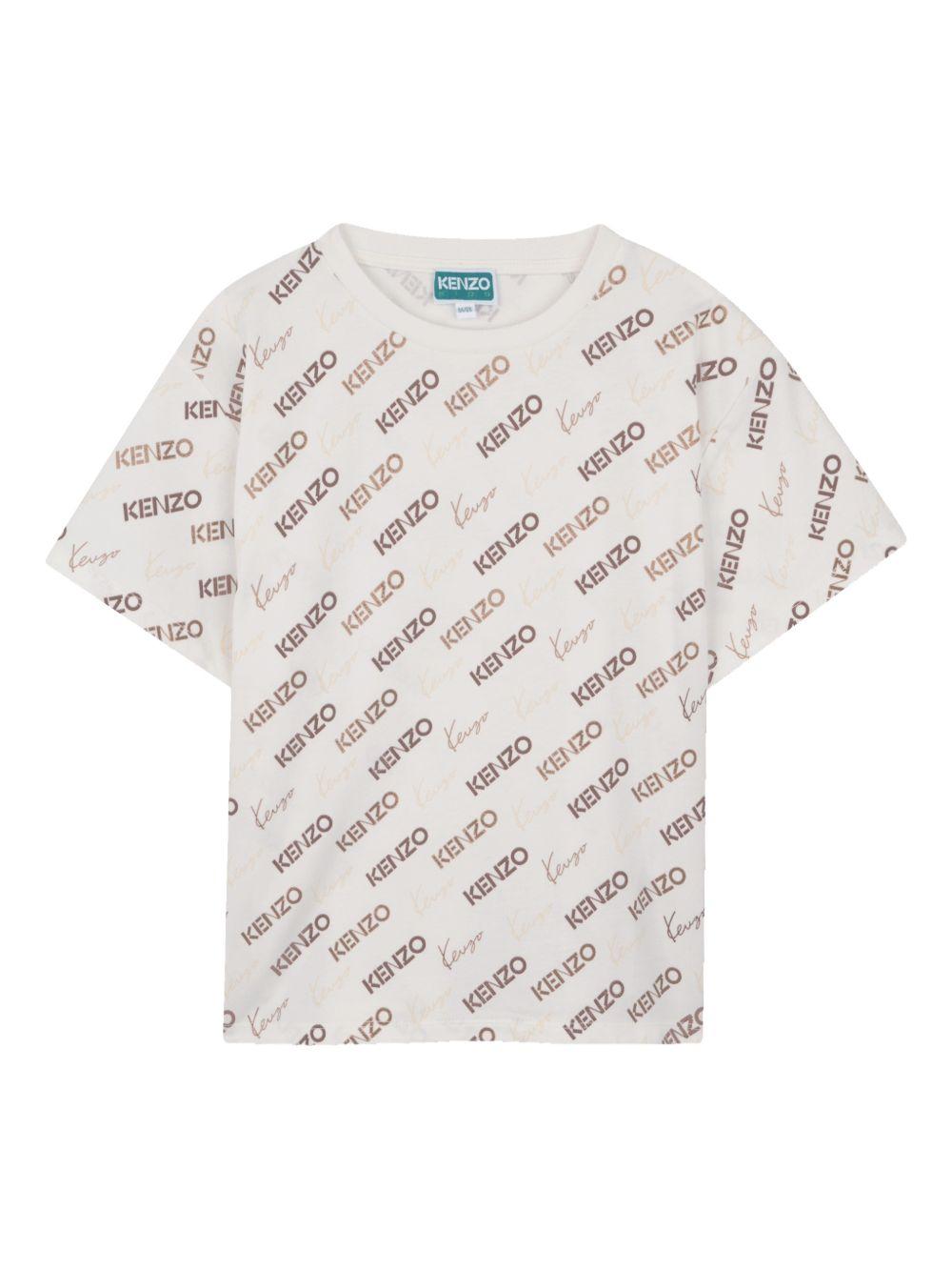 T-shirt per bambino Kenzo Kids bianca con stampa logo all-over K61686 117 KENZO KIDS