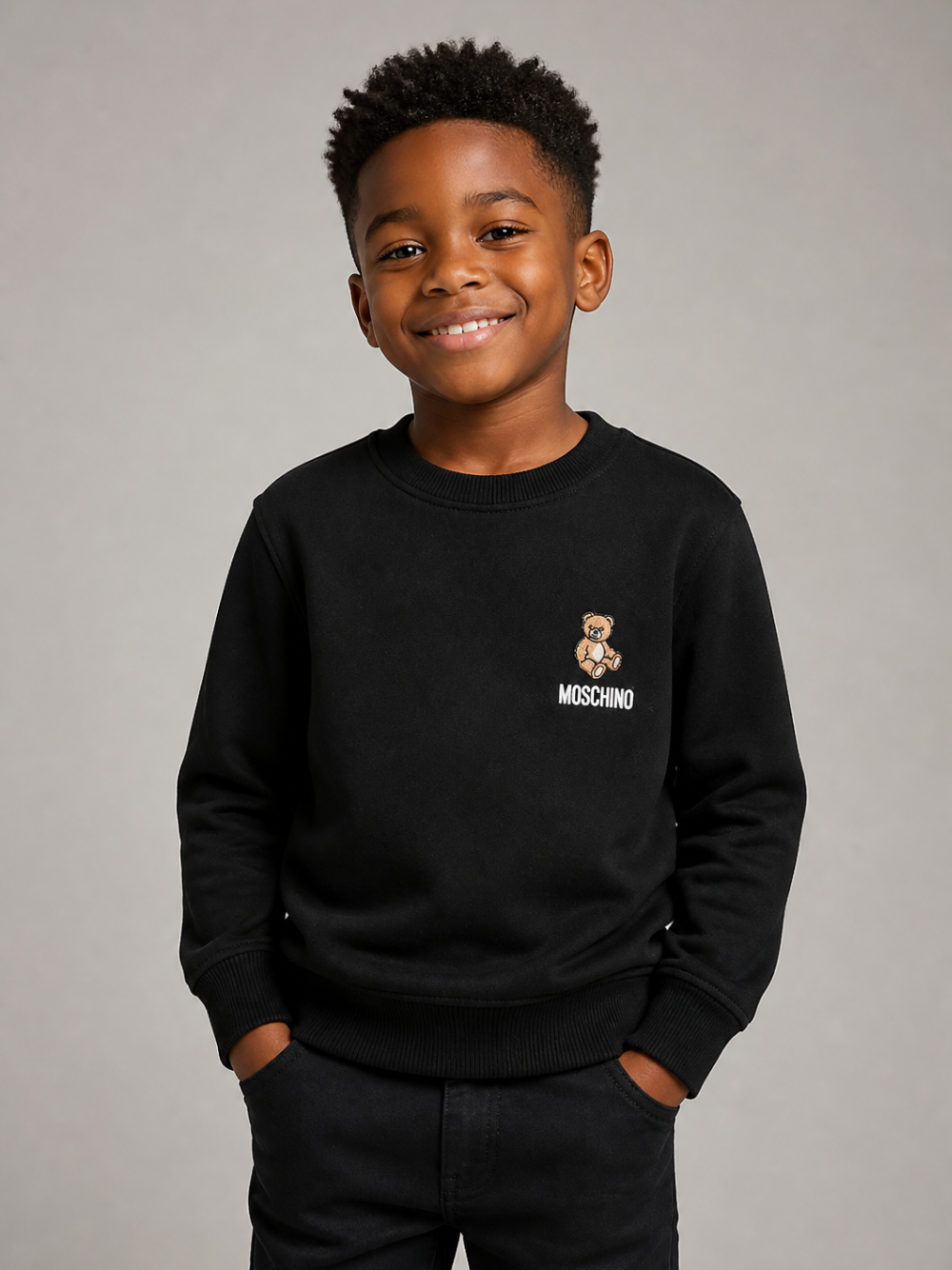 Felpa per bambini Moschino Kids nera con ricamo Teddy bear HUF0A9LCA40 60100 MOSCHINO KIDS