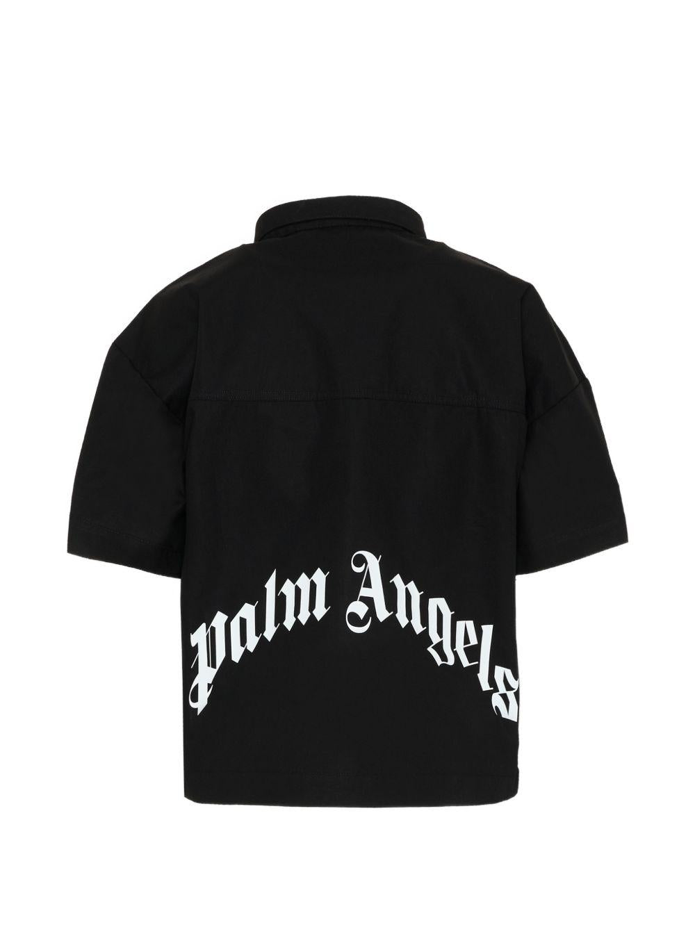 Camicia per bambino Palm Angels Kids nera con logo sul davanti PBGG003S26FAB001 110 PALM ANGELS KIDS