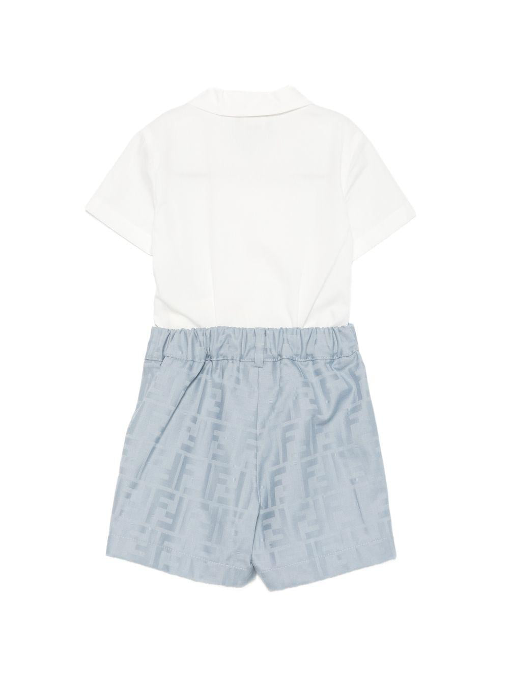 Completo per neonato Fendi Kids bianco e azzurro con motivo FF BML167 AS64 F1V3R FENDI KIDS