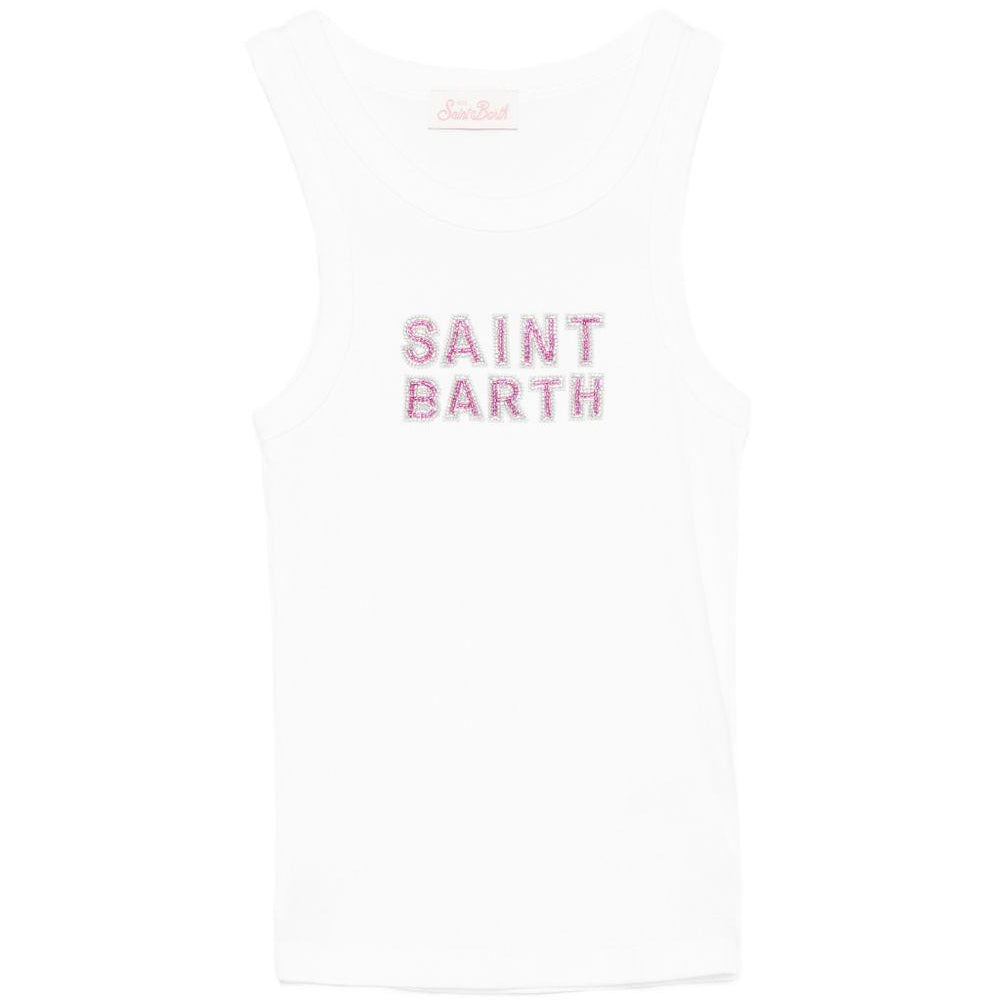 Canotta per donna MC2 Saint Barth bianca con logo glitterato AAD001 08543L MC2 ST. BARTH