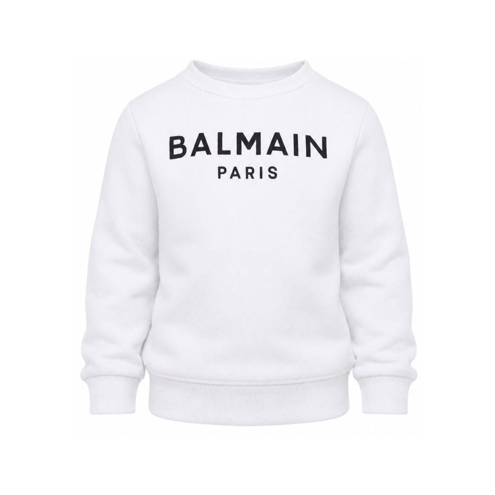 Felpa per bambino Balmain Kids bianca con stampa logo sul davanti BX4P10 Z3183 100NE BALMAIN KIDS