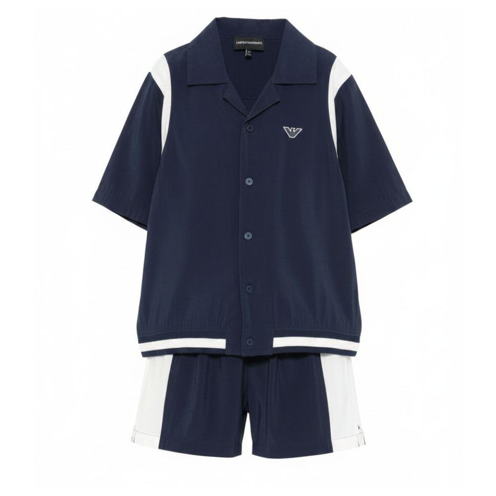 Set due pezzi per bambino Emporio Armani blu scuro con logo ricamato EB001042 AF20699 MB569 EMPORIO ARMANI KIDS