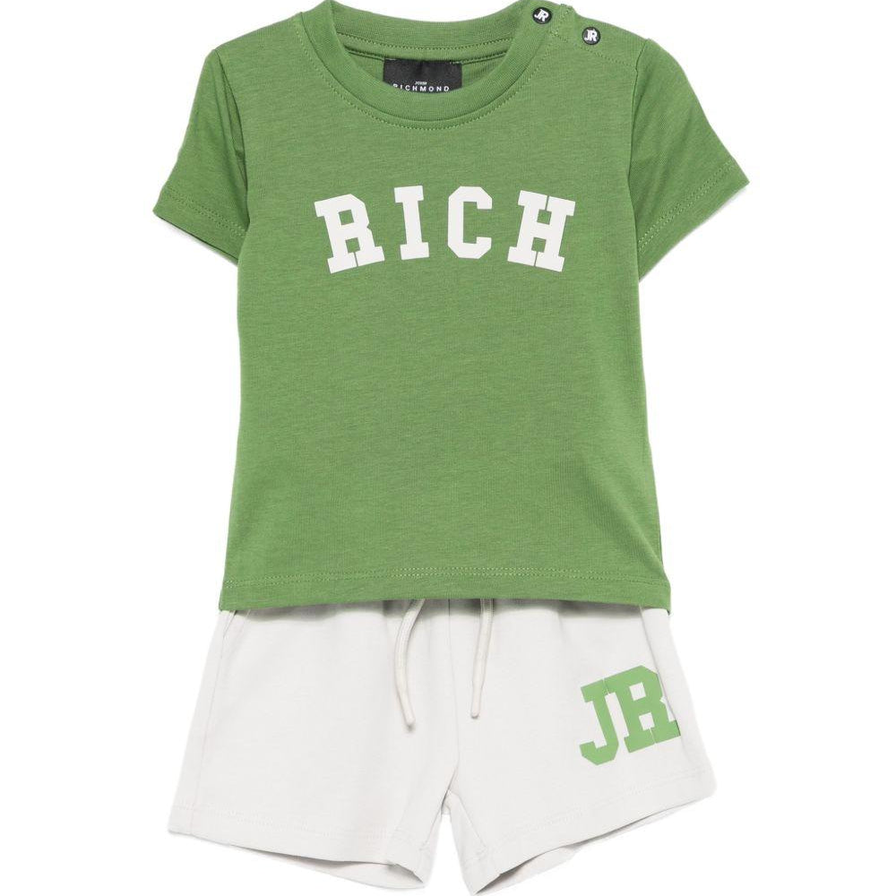 Completo t-shirt e shorts per neonati John Richmond Junior verde e grigio con dettaglio logo RIP26022CJ GREEN WB/B JOHN RICHMOND KIDS