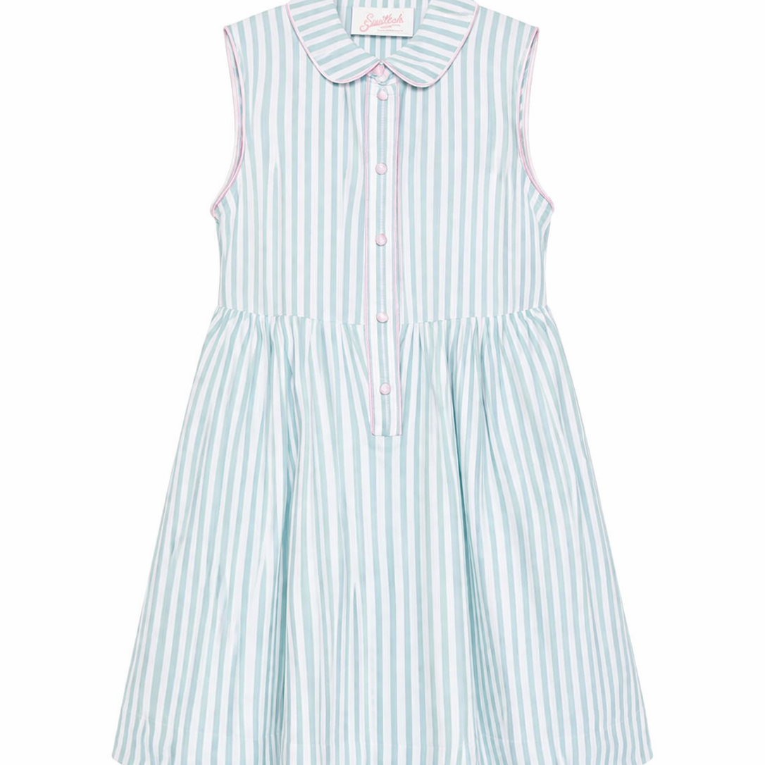 Abito per bambina MC2 Saint Barth Kids bianco e verde con motivo a righe EML0001 01698L MC2 ST. BARTH KIDS