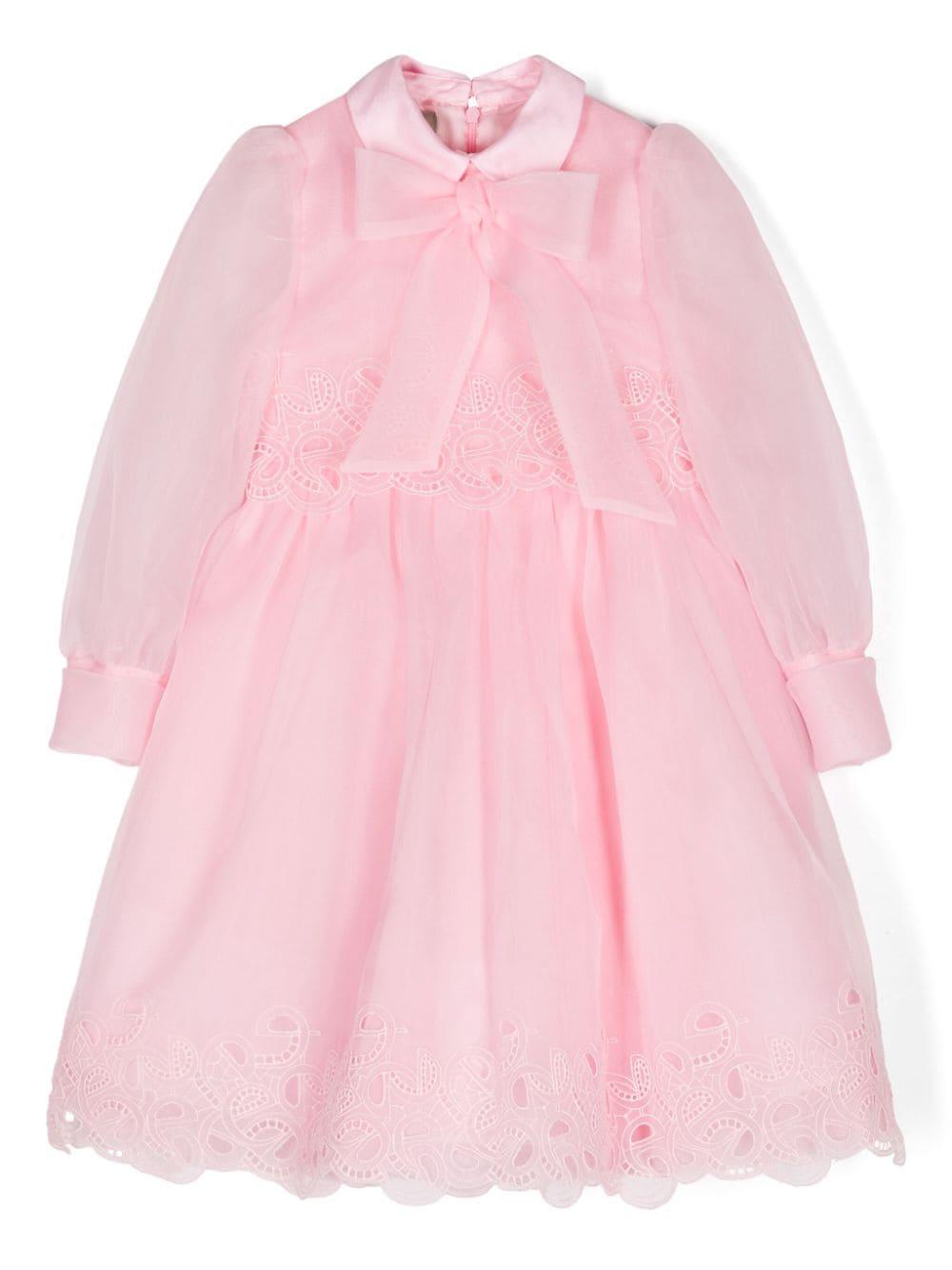 Abito per bambina Elie Saab Junior rosa con fiocco e dettagli in pizzo EFAB040LUTS0983 PINK ElIE SAAB KIDS