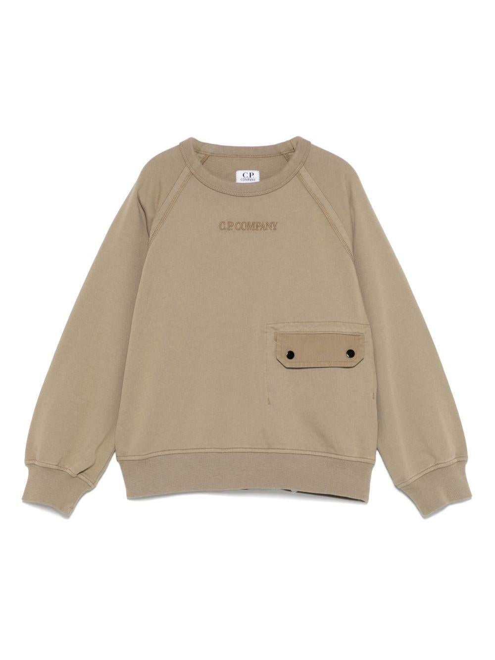 Felpa con logo ricamato per bambino C.P. Company Kids beige con tasca frontale CUF015LCC02 20262 C.P.COMPANY KIDS