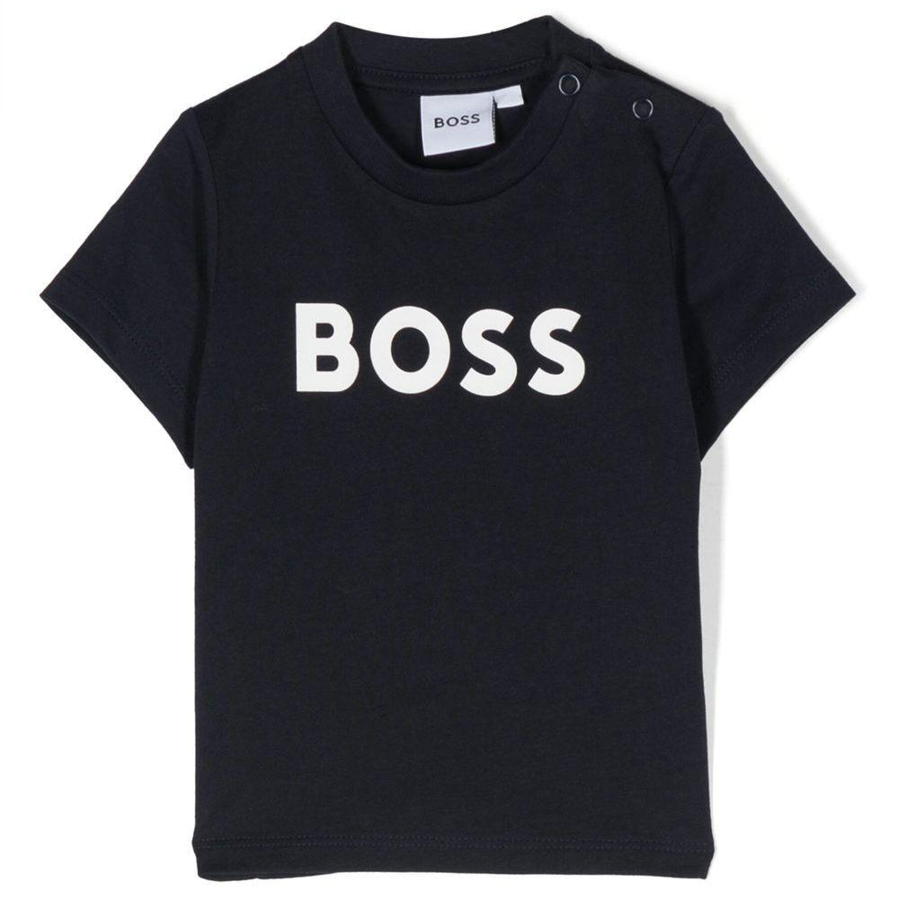 T-shirt per neonato BOSS Kidswear blu con stampa J05P12 849 BOSS KIDS