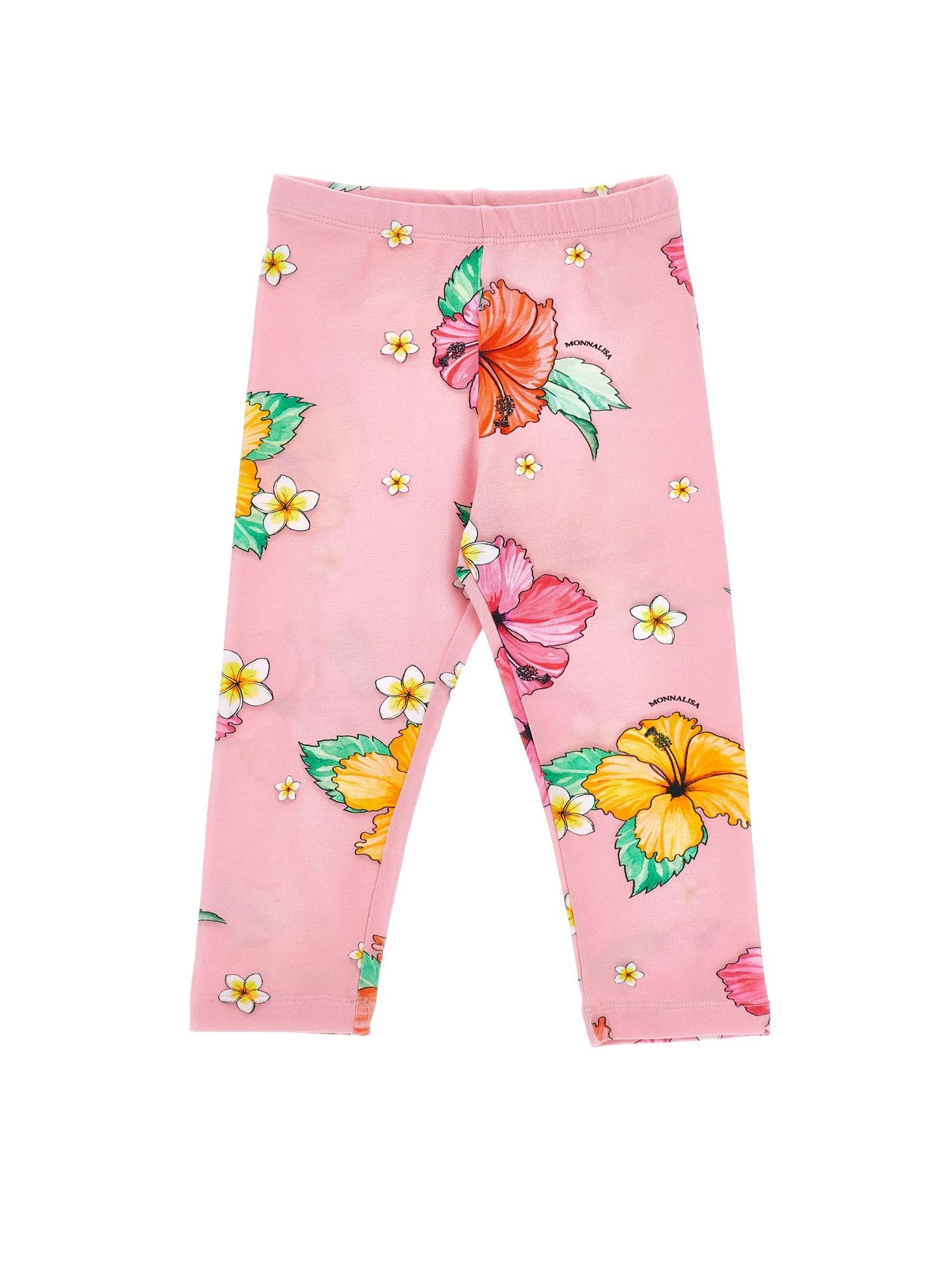 Pantaloni per bambina Monnalisa x Disney rosa con stampa floreale ibisco 11H421 8654 0093 MONNALISA