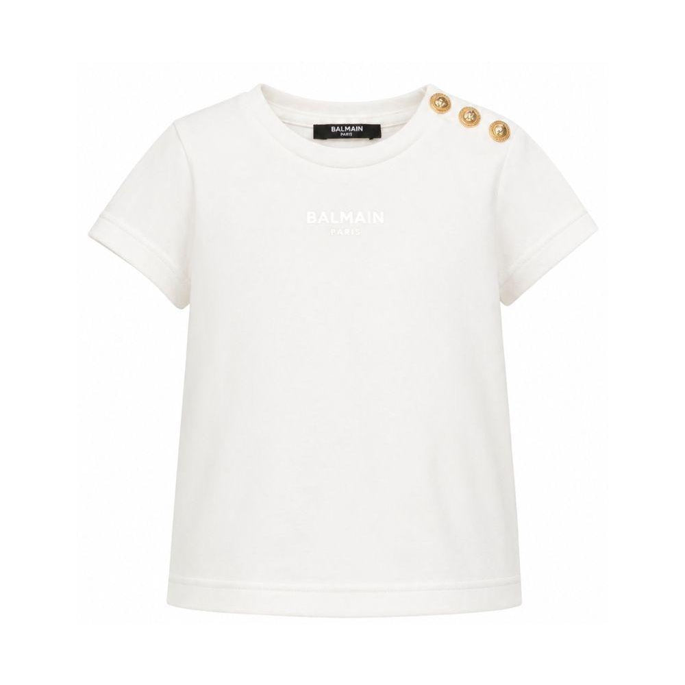 T-shirt da bambina Balmain Kids bianca con bottoni BY8A01 Z3672 102OR BALMAIN KIDS