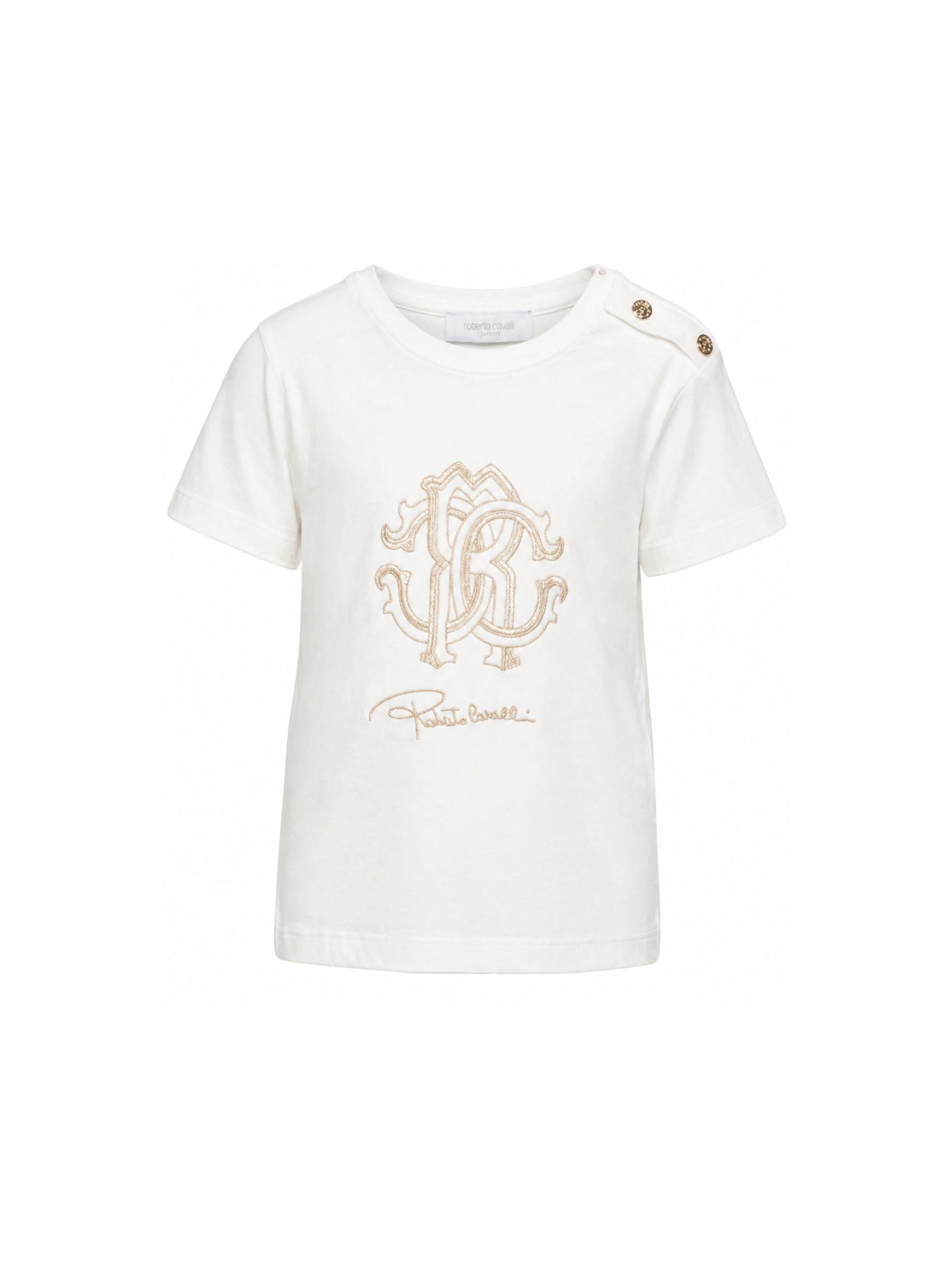 T-shirt per bambina Roberto Cavalli Kids bianca con monogramma CGP26025TS WHITE ROBERTO CAVALLI KIDS