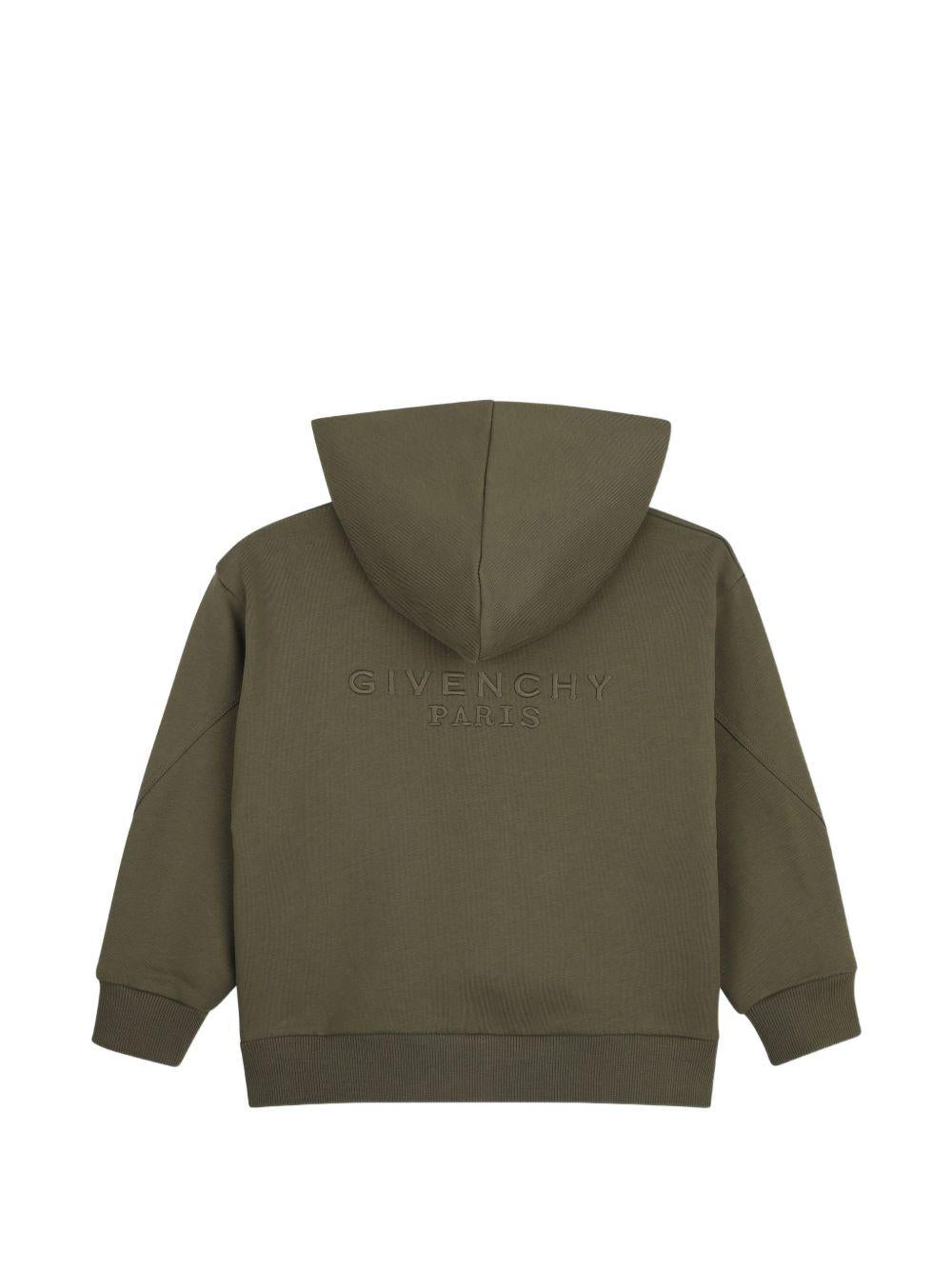 Felpa per bambino Givenchy Kids verde con logo ricamato e zip H31273 653 GIVENCHY KIDS