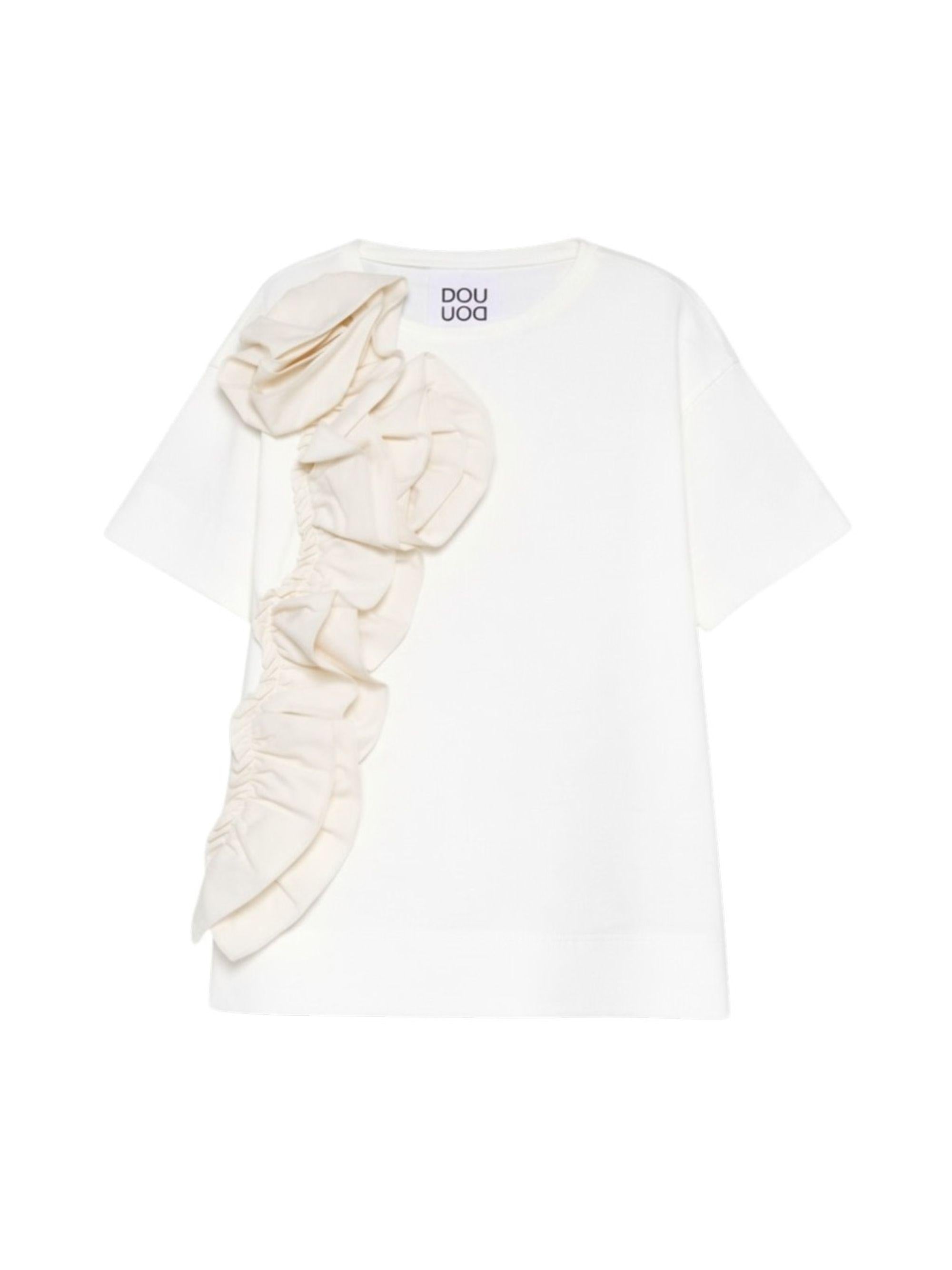 T-shirt per bambina Douuod Kids bianca con ruches DY8A61 Z3708 101 DOUUOD