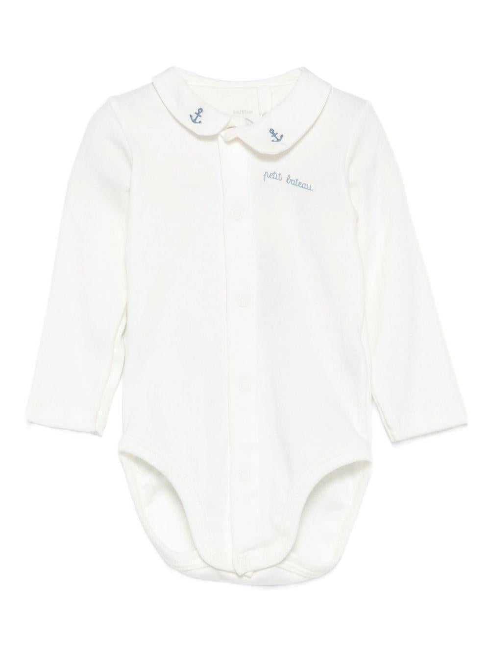 Body per neonati Petit Bateau bianco con ricamo con logo Anchor A0EKL 01 PETIT BATEAU KIDS