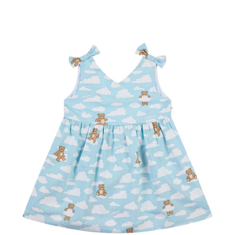 Abito per neonata Moschino Kids azzurro con stampa Teddy Bear all-over MDV0DNLLB61 83679 MOSCHINO KIDS