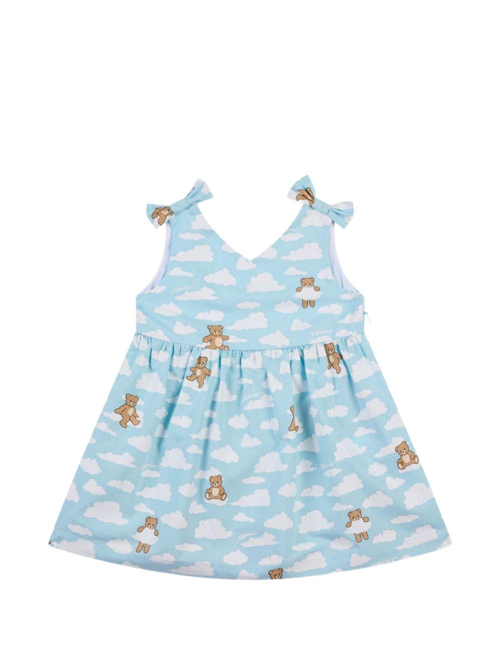 Abito per neonata Moschino Kids azzurro con stampa Teddy Bear all-over MDV0DNLLB61 83679 MOSCHINO KIDS