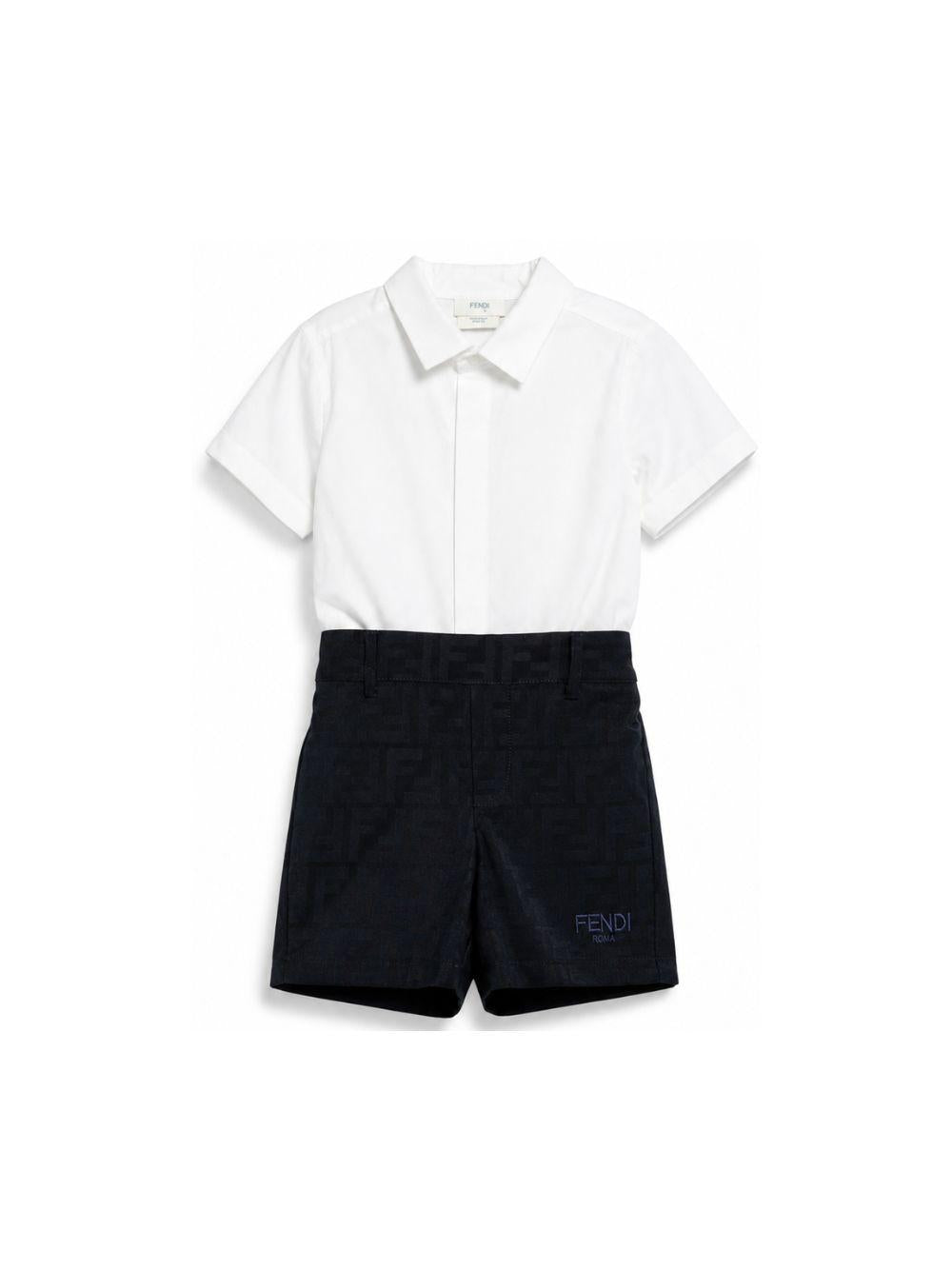 Set camicia e shorts per neonato Fendi Kids bianco a maniche corte BML158 AS64 F1I11 FENDI KIDS