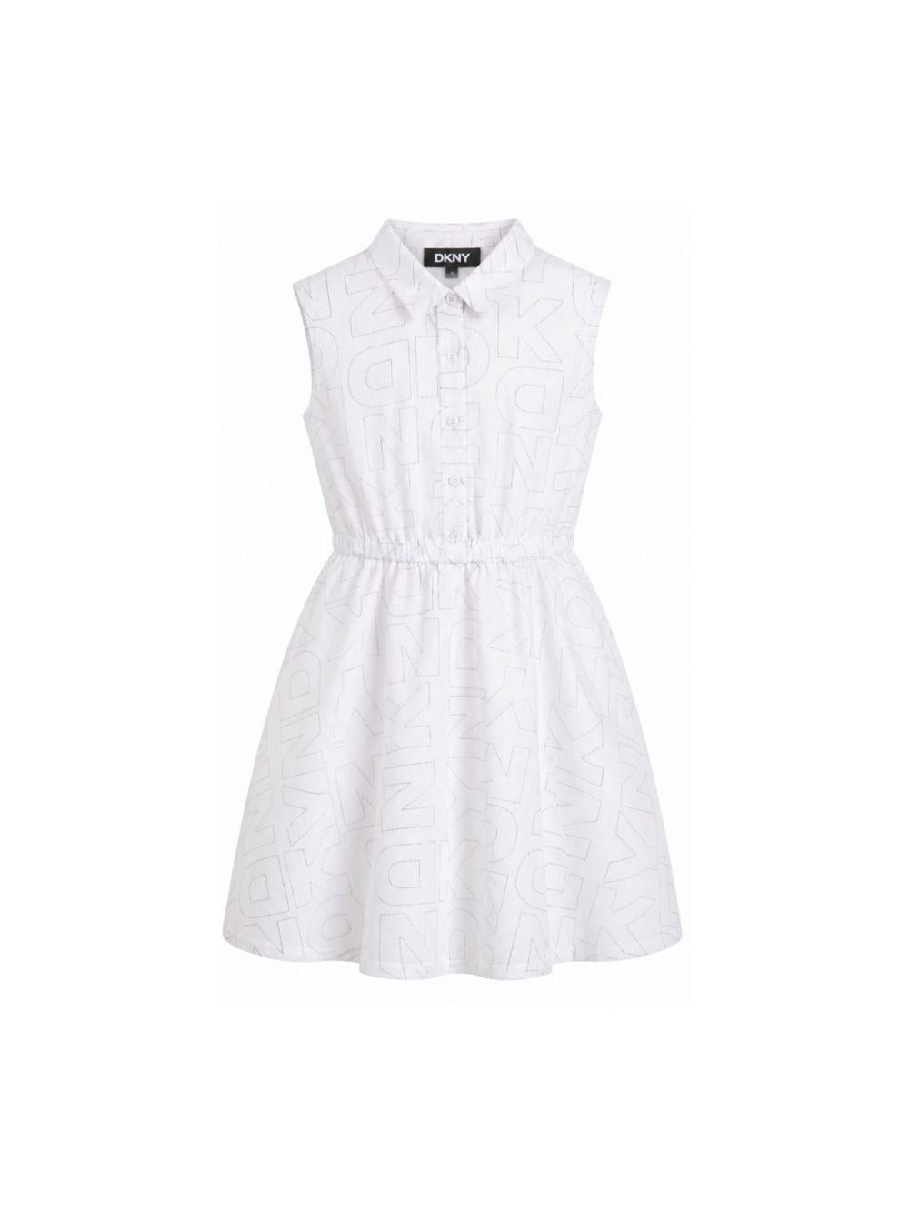 Abito per bambina DKNY Kids bianco con stampa logo all-over D62602 10P DKNY KIDS