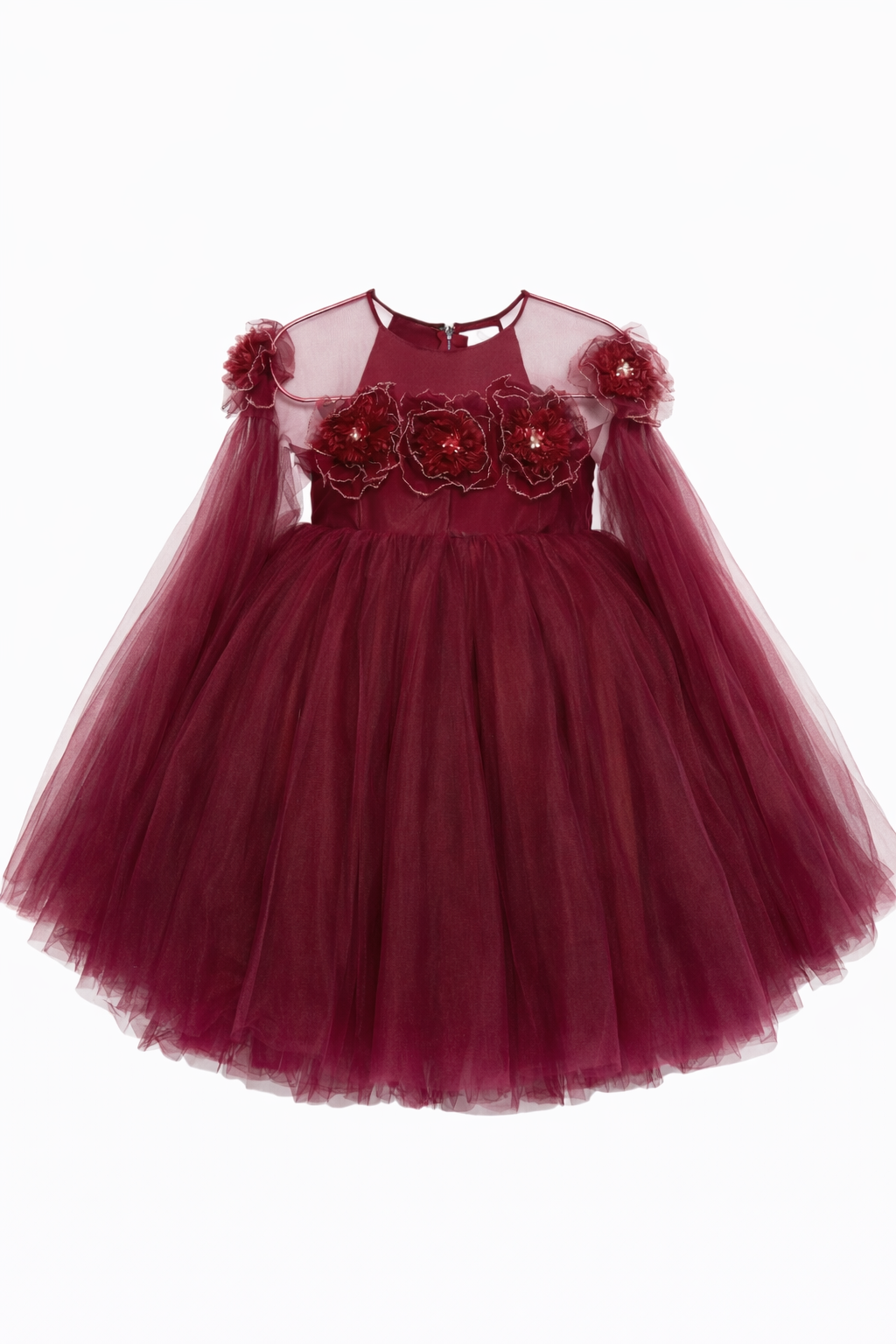 Abito per bambina Maison Ava rosso con applicazioni floreali MA FW25 GC50 MAROON MAISON AVA KIDS