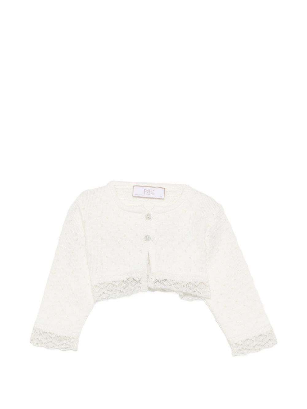 Cardigan per neonata Paz Radriguez bianco con finiture in pizzo 001-123245 6062 PaZ RODRIGUEZ
