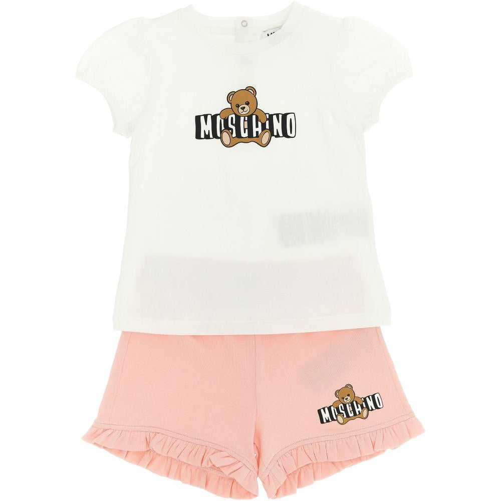 Set t-shirt e shorts per neonata Moschino Kids rosa con stampa Teddy Bear MBG01OLBA00 85010 MOSCHINO KIDS